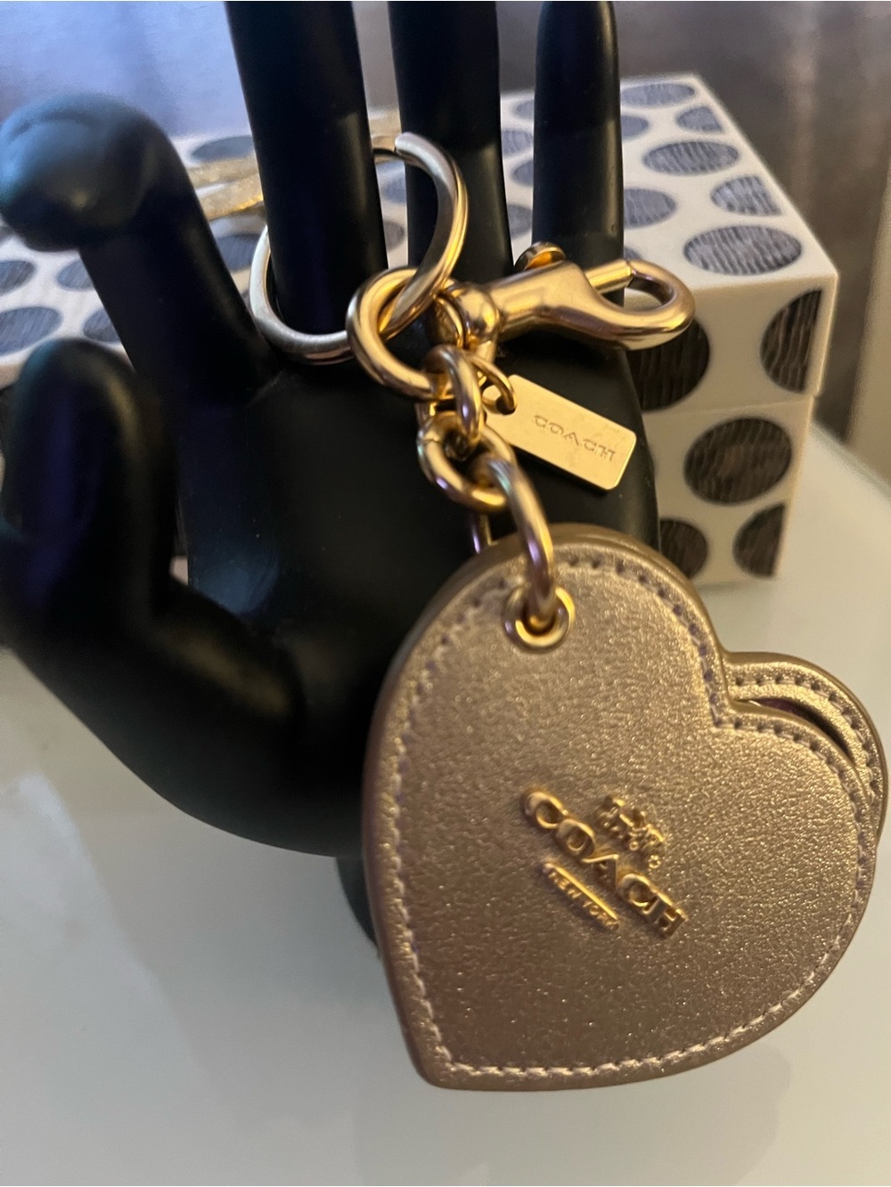 Coach Metallic Rose Gold Heart Keyring with Gold Hardware